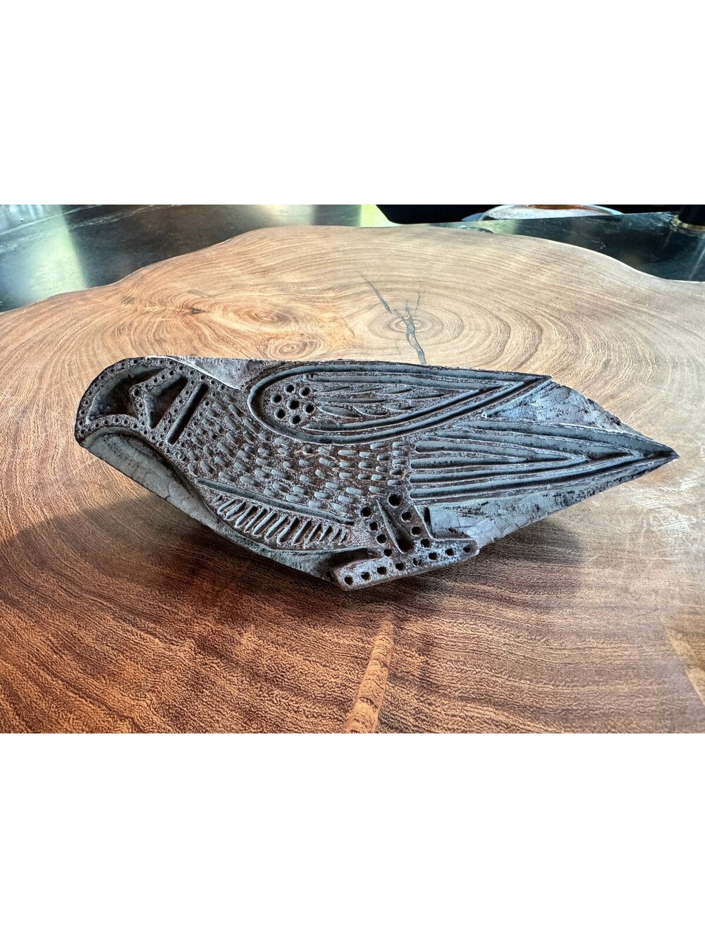 Vintage Authentic Indian Wood Block Stamp – Carved Bird Motif